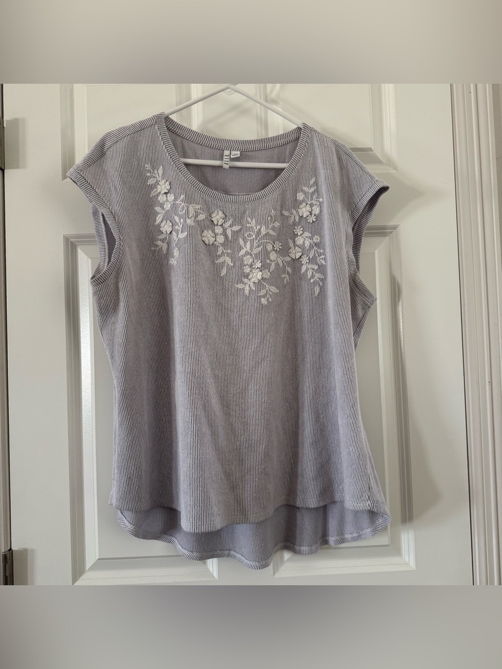 Gray Floral Embroidered Cap Sleeve Top